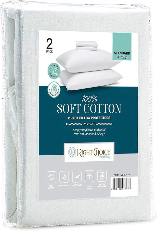 Main image of Cotton Pillow Protectors with Zipper - Hypoallergenic Pillow Covers, Zip Up Pillowcase Standard Size 20x26 (Set of 2)