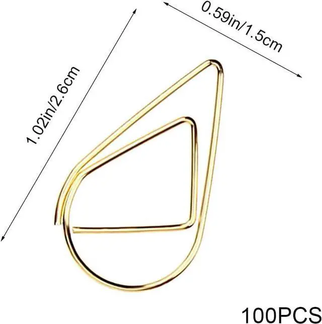 Alt view image 2 of 7 - 100 Pcs Small Golden Paperclips Stainless Steel Waterdrop Shaped Paperclips Bookmarks Paper Clips Clamps for Memo Paper Photo 15 * 25mm (Gold)