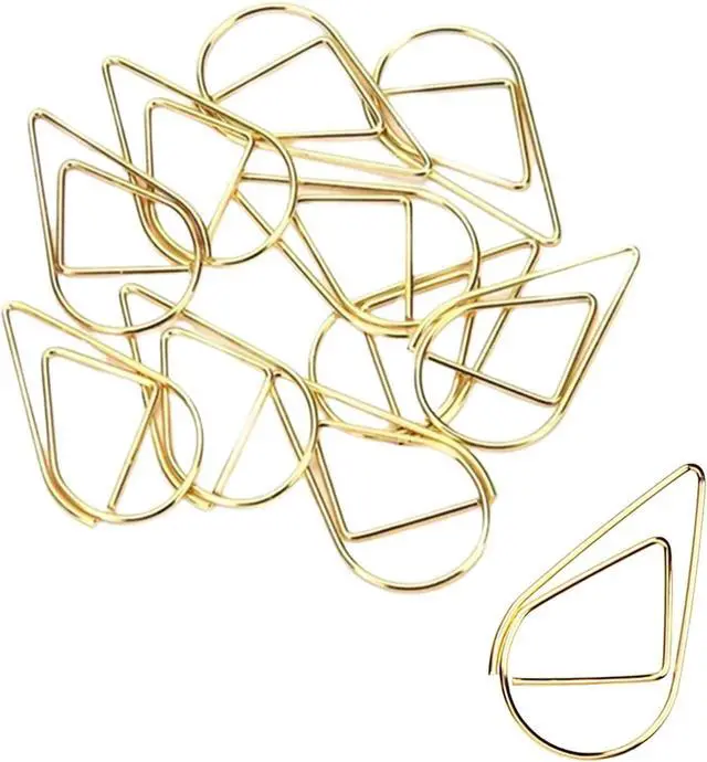 Main image of 100 Pcs Small Golden Paperclips Stainless Steel Waterdrop Shaped Paperclips Bookmarks Paper Clips Clamps for Memo Paper Photo 15 * 25mm (Gold)