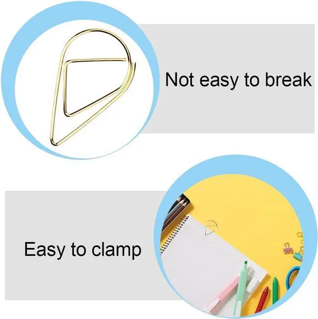 Alt view image 3 of 7 - 100 Pcs Small Golden Paperclips Stainless Steel Waterdrop Shaped Paperclips Bookmarks Paper Clips Clamps for Memo Paper Photo 15 * 25mm (Gold)