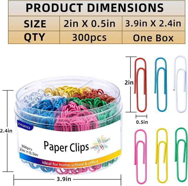 Alt view image 2 of 6 - Colored Jumbo Paper Clips, 2 Inch (50mm), 300PCS