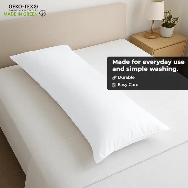Alt view image 6 of 7 - ROYALE LINENS Body Pillow Cover - Double Brushed 1800 Microfiber - 20"x54" with Hidden Zipper Closure - Wrinkle & Fade Resistant - Super Soft Body Pillowcase 2 Pack (White, Pack of 2)
