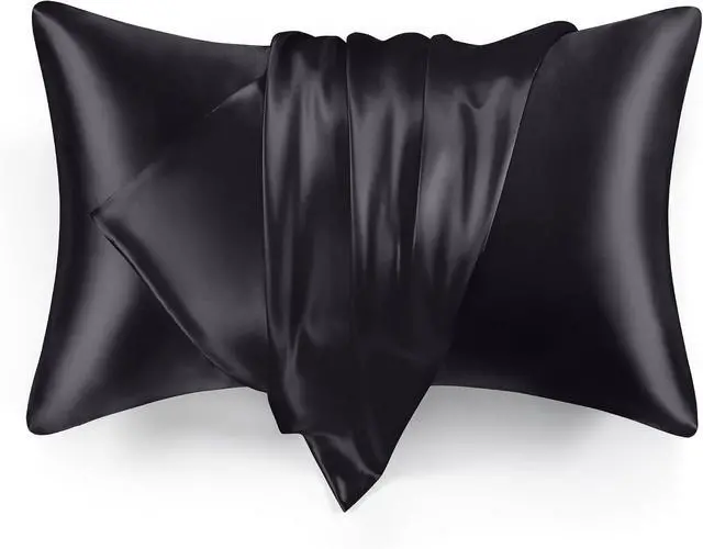 Main image of Love's cabin Satin Pillowcase Set of 2 King Size 20x36, Cooling Pillow Covers for Hair and Skin, Silky Smooth with Envelope Closure, Similar to Silk, Black