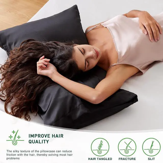 Alt view image 4 of 7 - Love's cabin Satin Pillowcase Set of 2 King Size 20x36, Cooling Pillow Covers for Hair and Skin, Silky Smooth with Envelope Closure, Similar to Silk, Black
