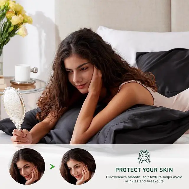 Alt view image 3 of 7 - Love's cabin Satin Pillowcase Set of 2 King Size 20x36, Cooling Pillow Covers for Hair and Skin, Silky Smooth with Envelope Closure, Similar to Silk, Black