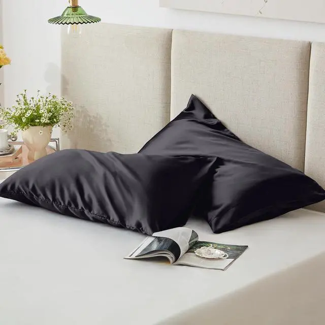 Alt view image 5 of 7 - Love's cabin Satin Pillowcase Set of 2 King Size 20x36, Cooling Pillow Covers for Hair and Skin, Silky Smooth with Envelope Closure, Similar to Silk, Black