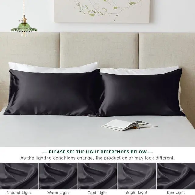 Alt view image 6 of 7 - Love's cabin Satin Pillowcase Set of 2 King Size 20x36, Cooling Pillow Covers for Hair and Skin, Silky Smooth with Envelope Closure, Similar to Silk, Black