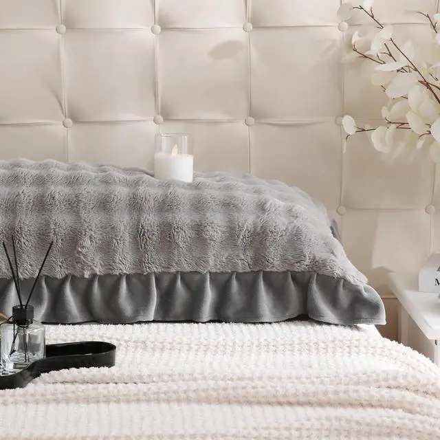 Alt view image 3 of 7 - Bedbay Faux Fur Pillowcase 1 Pack Body Pillow Case Grey Ruffle Pillow Shams Ultra Soft Rabbit Fur Shaggy Plush Body Pillow Covers Thick Warm Fluffy Decorative Long Pillowcase for Bed