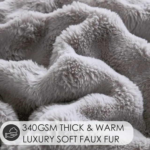 Alt view image 6 of 7 - Bedbay Faux Fur Pillowcase 1 Pack Body Pillow Case Grey Ruffle Pillow Shams Ultra Soft Rabbit Fur Shaggy Plush Body Pillow Covers Thick Warm Fluffy Decorative Long Pillowcase for Bed