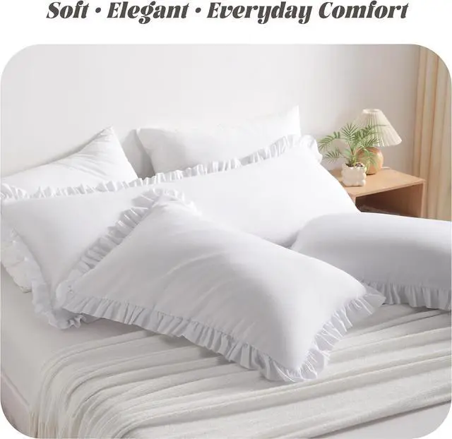 Alt view image 2 of 7 - BEDSUM Standard Ruffled Pillow Shams - Set of 2, 20x26, White