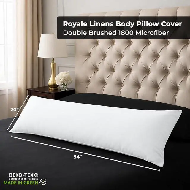 Alt view image 2 of 7 - ROYALE LINENS Body Pillow Cover - Double Brushed 1800 Microfiber - 20"x54" with Hidden Zipper Closure - Wrinkle & Fade Resistant - Super Soft Body Pillowcase 2 Pack (White, Pack of 2)