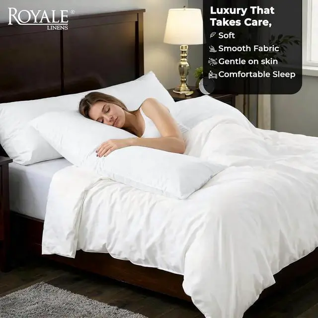 Alt view image 3 of 7 - ROYALE LINENS Body Pillow Cover - Double Brushed 1800 Microfiber - 20"x54" with Hidden Zipper Closure - Wrinkle & Fade Resistant - Super Soft Body Pillowcase 2 Pack (White, Pack of 2)