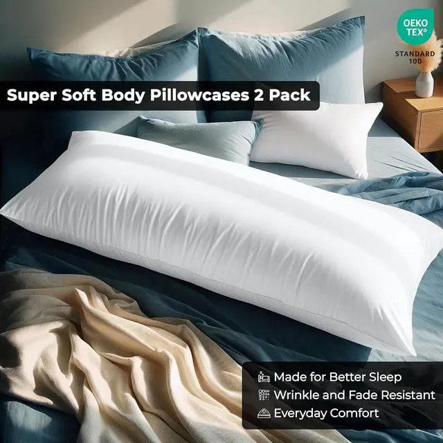 Alt view image 4 of 7 - ROYALE LINENS Body Pillow Cover - Double Brushed 1800 Microfiber - 20"x54" with Hidden Zipper Closure - Wrinkle & Fade Resistant - Super Soft Body Pillowcase 2 Pack (White, Pack of 2)