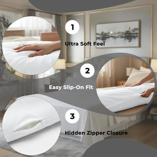 Alt view image 5 of 7 - ROYALE LINENS Body Pillow Cover - Double Brushed 1800 Microfiber - 20"x54" with Hidden Zipper Closure - Wrinkle & Fade Resistant - Super Soft Body Pillowcase 2 Pack (White, Pack of 2)