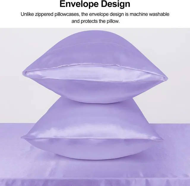 Alt view image 5 of 6 - Lirex Satin Pillowcase for Hair and Skin, Super Soft and Cooling Similar to Silk, 2 Pack Queen Size 20"X 30" Pillow Cases with Envelope Closure, Gifts for Women Men, Light Purple