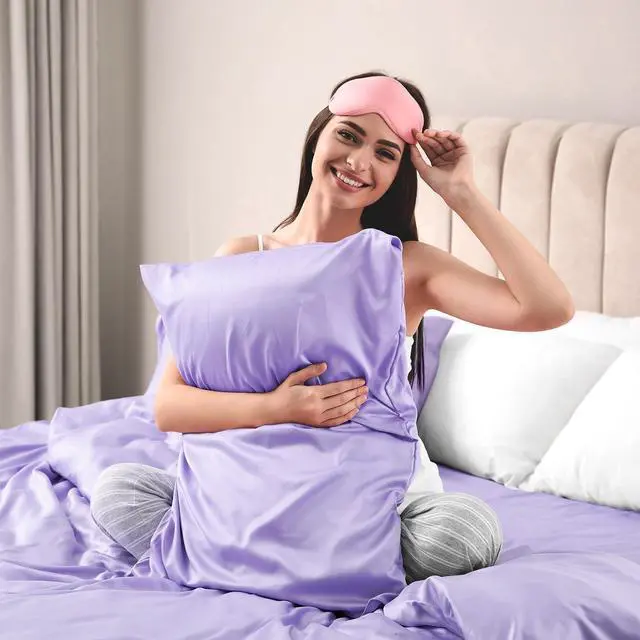 Alt view image 3 of 6 - Lirex Satin Pillowcase for Hair and Skin, Super Soft and Cooling Similar to Silk, 2 Pack Queen Size 20"X 30" Pillow Cases with Envelope Closure, Gifts for Women Men, Light Purple