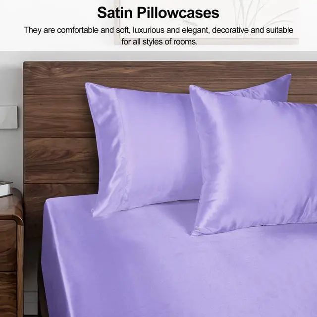 Alt view image 4 of 6 - Lirex Satin Pillowcase for Hair and Skin, Super Soft and Cooling Similar to Silk, 2 Pack Queen Size 20"X 30" Pillow Cases with Envelope Closure, Gifts for Women Men, Light Purple