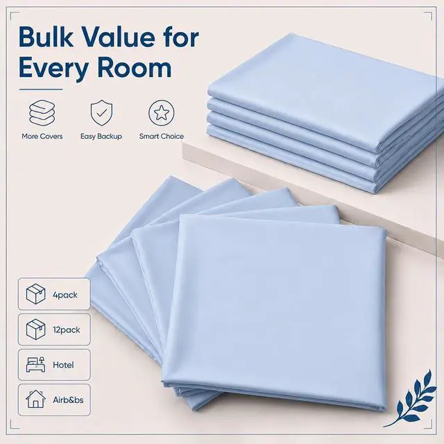 Alt view image 4 of 7 - ZPECC Pillow Cases Queen Size Set of 4, 20x30 Envelope Closure Pillowcases, Soft Plain Brushed Microfiber Covers Hypoallergenic Breathable, Light Blue