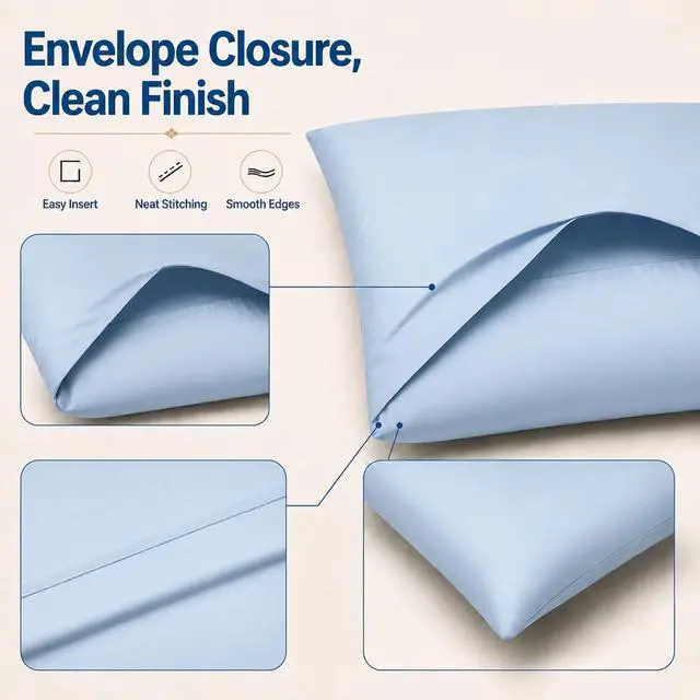 Alt view image 6 of 7 - ZPECC Pillow Cases Queen Size Set of 4, 20x30 Envelope Closure Pillowcases, Soft Plain Brushed Microfiber Covers Hypoallergenic Breathable, Light Blue
