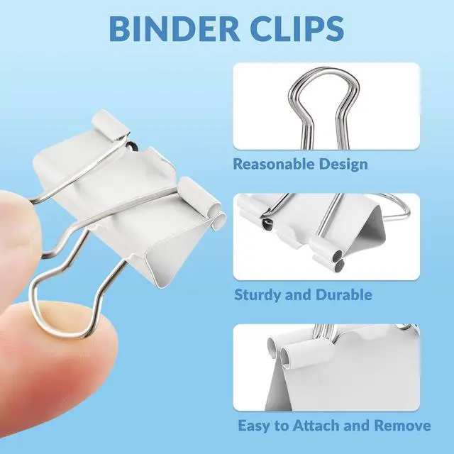 Alt view image 3 of 6 - NEEWAY 100 Count Binder Clips Assorted Sizes, Paper Binder Clips (0.6inch 0.75inch 1inch), Metal Paper Clamps for Office and Home (White)