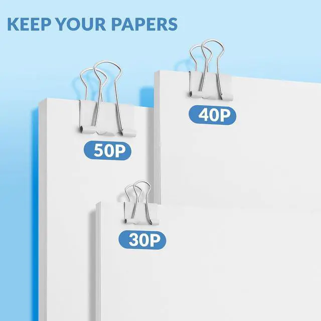 Alt view image 4 of 6 - NEEWAY 100 Count Binder Clips Assorted Sizes, Paper Binder Clips (0.6inch 0.75inch 1inch), Metal Paper Clamps for Office and Home (White)