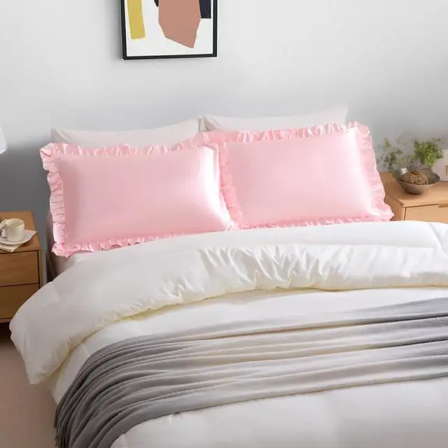 Alt view image 2 of 6 - Ruffle Satin Pillowcase of 2, 20x30 Inches, Pink GRSECPO