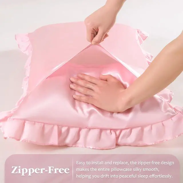 Alt view image 4 of 6 - Ruffle Satin Pillowcase of 2, 20x30 Inches, Pink GRSECPO