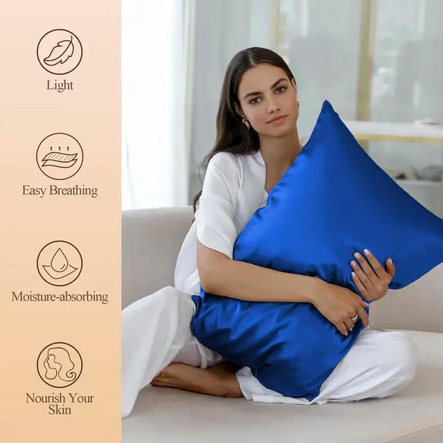 Alt view image 2 of 6 - Silk Like Satin Pillowcase Standard Size, Royal Blue, 2 Pack, 20x26 Inches