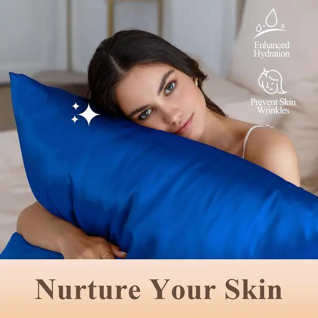 Alt view image 4 of 6 - Silk Like Satin Pillowcase Standard Size, Royal Blue, 2 Pack, 20x26 Inches
