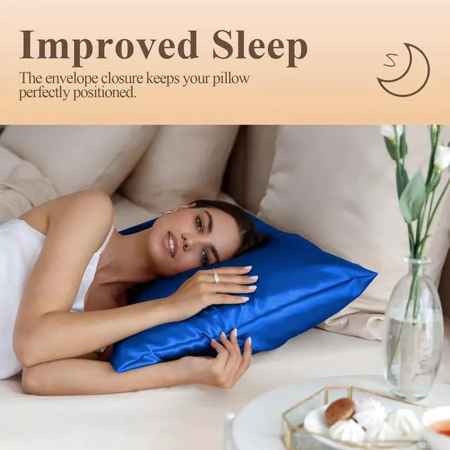 Alt view image 5 of 6 - Silk Like Satin Pillowcase Standard Size, Royal Blue, 2 Pack, 20x26 Inches