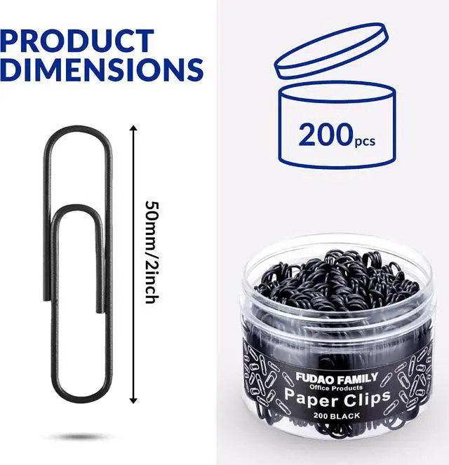 Alt view image 2 of 6 - Large Paper Clips, 2 Inch Black Paper Clip, 200 pcs Jumbo Paperclips