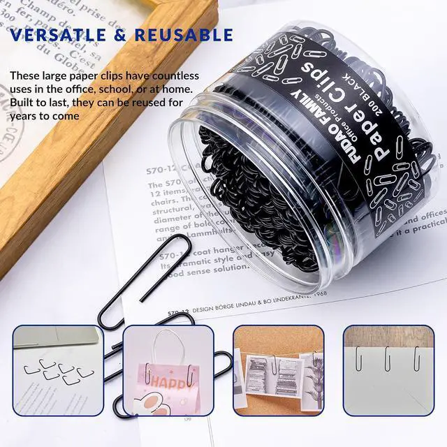 Alt view image 6 of 6 - Large Paper Clips, 2 Inch Black Paper Clip, 200 pcs Jumbo Paperclips