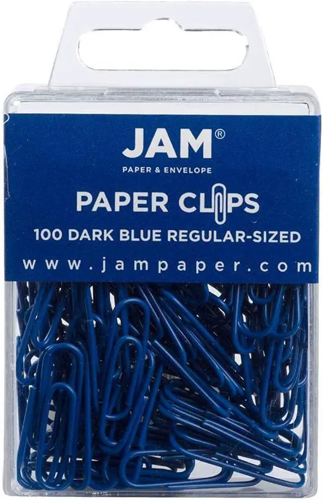 Main image of JAM PAPER Colorful Standard Paper Clips - Regular 1 Inch - Dark Blue Paperclips - 100/Pack