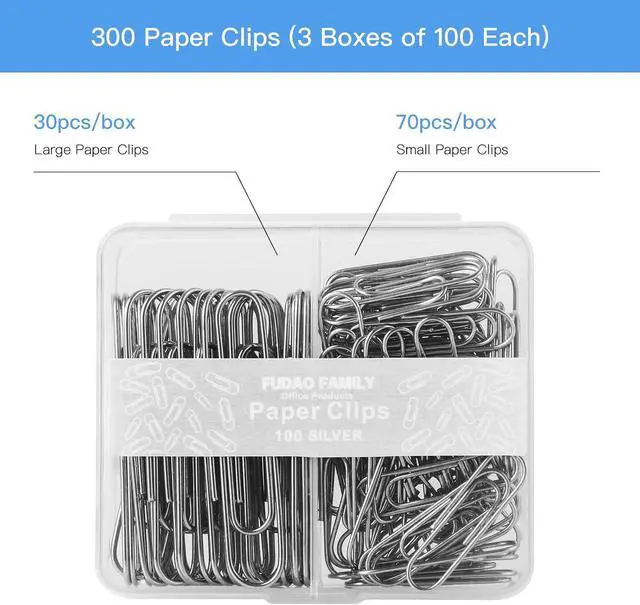 Alt view image 3 of 6 - FUDAO FAMILY Paper Clips Assorted Sizes, Large and Small Paper Clips, Paper Clip, Paperclips, Pack of 3 Boxes of 100 Clips Each (300 Clips Total)