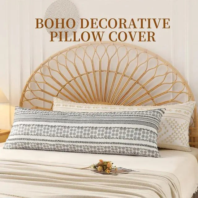 Alt view image 5 of 6 - DOWNSTORIA Body Pillow Cover, Boho Cutwork Decorative Body Pillowcase, Ultra Soft Microfiber Long Pillowcase with Envelope Closure 20x54 inch (Boho Beige)