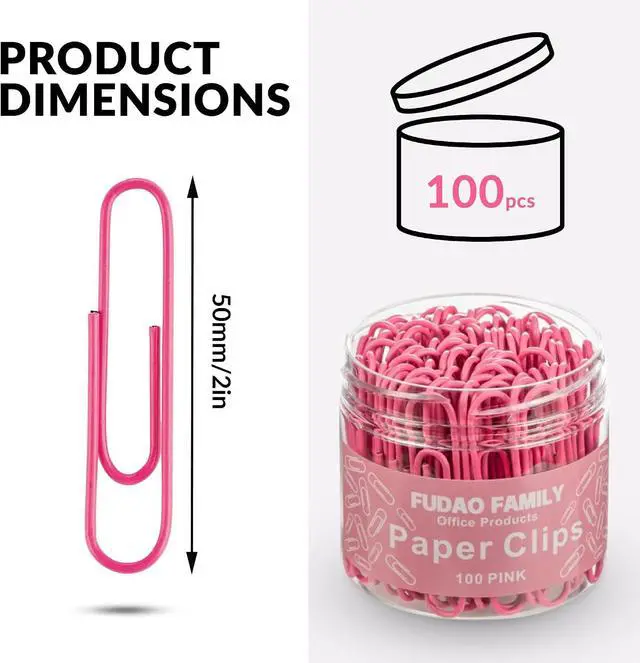 Alt view image 2 of 6 - Jumbo Paper Clips, 2 Inch Large Paper Clip, 100 pcs Paperclips (Jumbo, Pink)