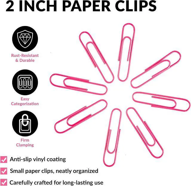 Alt view image 4 of 6 - Jumbo Paper Clips, 2 Inch Large Paper Clip, 100 pcs Paperclips (Jumbo, Pink)