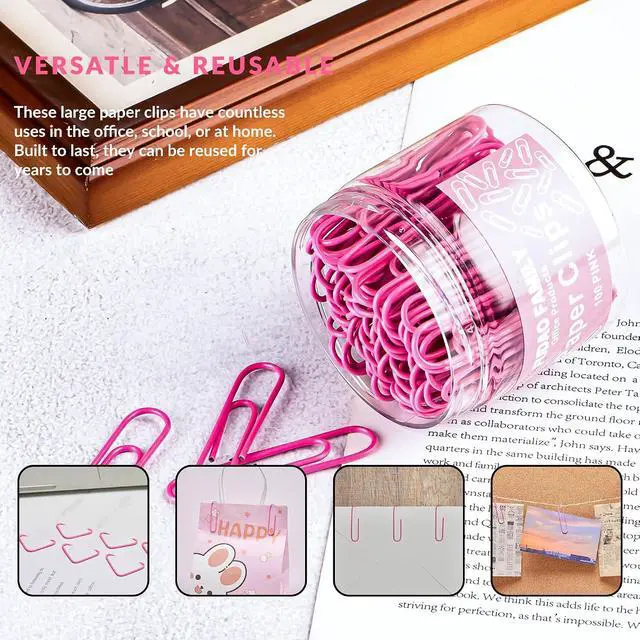 Alt view image 6 of 6 - Jumbo Paper Clips, 2 Inch Large Paper Clip, 100 pcs Paperclips (Jumbo, Pink)