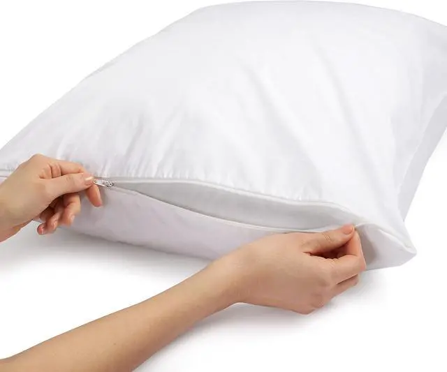 Alt view image 6 of 7 - Amazon Basics King Pillow Protector with Zipper, Breathable 100% Cotton Hypoallergenic, Tight Weave, Machine Washable, White, 37 x 21 Inches, Pillows Not Included
