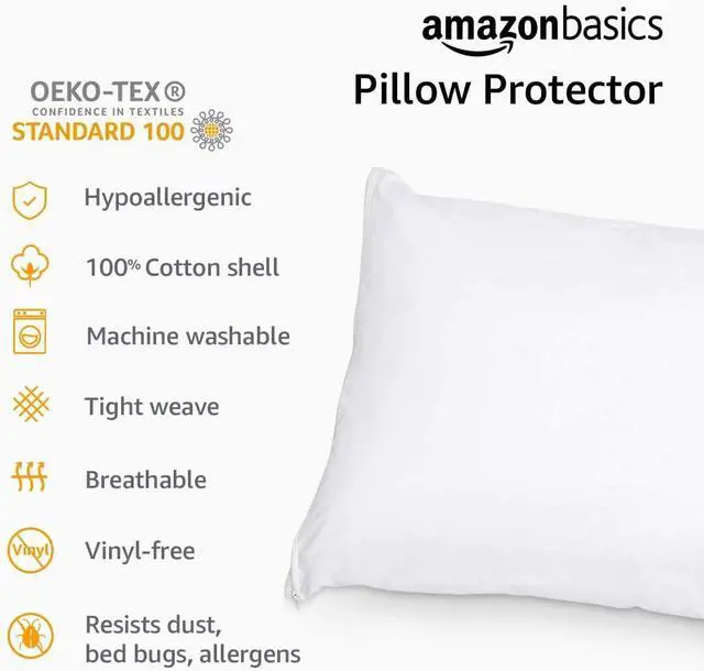 Alt view image 7 of 7 - Amazon Basics King Pillow Protector with Zipper, Breathable 100% Cotton Hypoallergenic, Tight Weave, Machine Washable, White, 37 x 21 Inches, Pillows Not Included