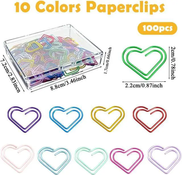 Alt view image 2 of 5 - 100 Pcs Cute Paper Clips Colorful Rustproof Metal Small Paperclips Double-Layer Heart Shaped Paper Clips for Cute Office Supplies Document Organizer Home Decor Wedding Decorations DIY Crafts
