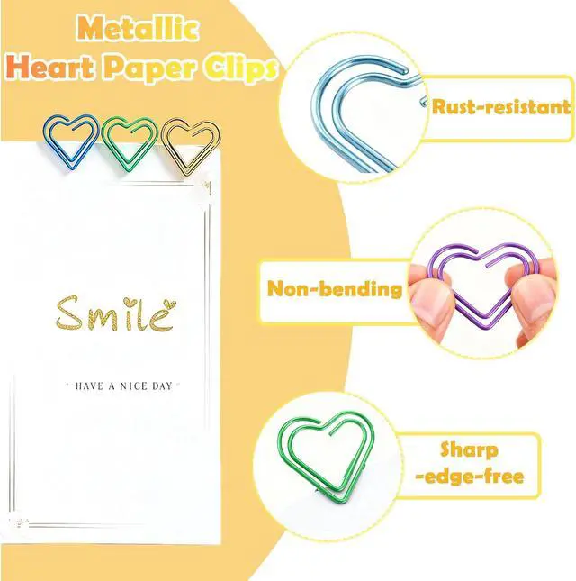Alt view image 3 of 5 - 100 Pcs Cute Paper Clips Colorful Rustproof Metal Small Paperclips Double-Layer Heart Shaped Paper Clips for Cute Office Supplies Document Organizer Home Decor Wedding Decorations DIY Crafts