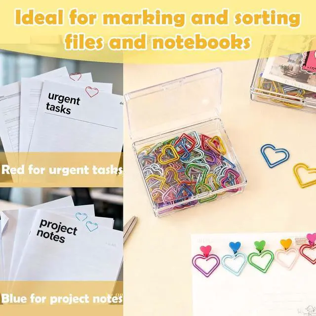Alt view image 4 of 5 - 100 Pcs Cute Paper Clips Colorful Rustproof Metal Small Paperclips Double-Layer Heart Shaped Paper Clips for Cute Office Supplies Document Organizer Home Decor Wedding Decorations DIY Crafts