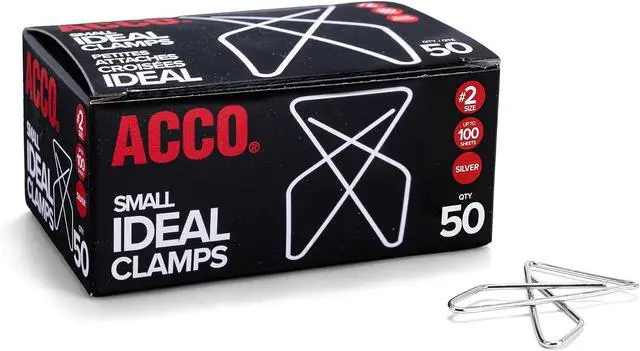 Main image of ACCO Ideal Butterfly Paper Clamps, Steel Wire, Small 1.5 Inch Size, 100 Sheet Capacity, Silver, 50 Clamps per Box (A7072620)