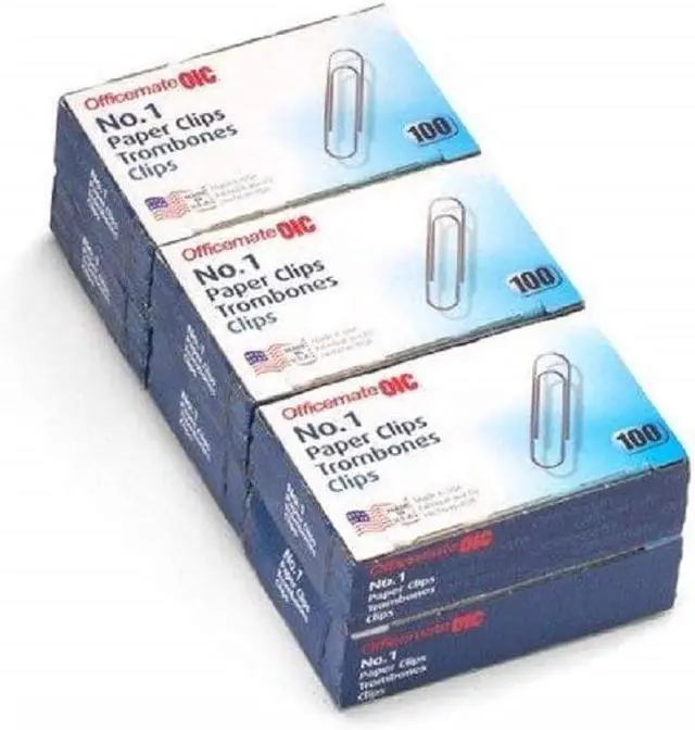 Main image of Officemate No.1 Smooth Paper Clips, Pack of 6 Boxes of 100 Clips Each, 600 Clips Total (99911)