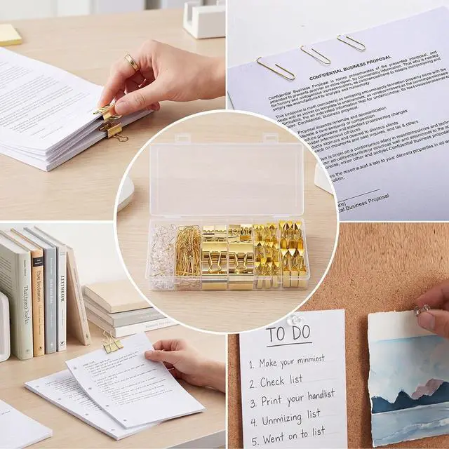Alt view image 3 of 7 - BESARME Gold Paper Clips, Binder Clips & Push Pins Set, 279 PCS
