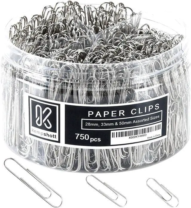 Main image of Kempshott 750 Paper Clips Assorted Sizes Small, Medium and Large Paper Clips for Paperwork Ideal for Home, School and Office Use (Assorted, Silver)