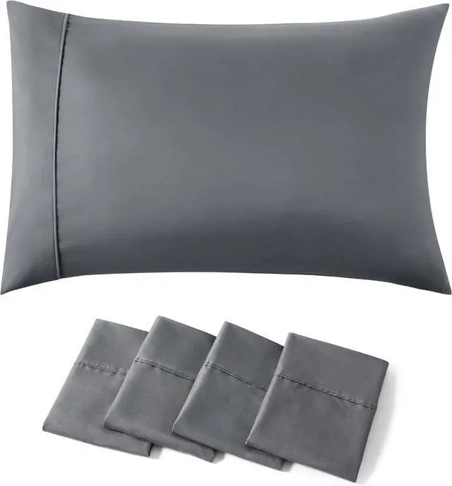 Main image of Bedsure Queen Pillow Cases Set of 4 - Dark Grey Brushed Microfiber Pillowcases 4 Pack, Super Soft Pillow Case Covers with Envelope Closure for Kids, Wrinkle, Fade Resistant, 20x30 Inches