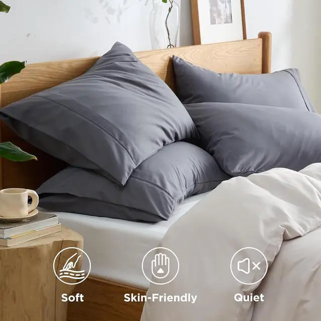 Alt view image 3 of 6 - Bedsure Queen Pillow Cases Set of 4 - Dark Grey Brushed Microfiber Pillowcases 4 Pack, Super Soft Pillow Case Covers with Envelope Closure for Kids, Wrinkle, Fade Resistant, 20x30 Inches