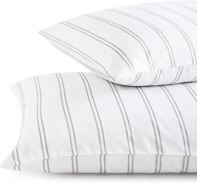Alt view image 3 of 5 - Wake In Cloud - Striped Pillow Cases, Ticking Stripe Vertical Pinstripe Farmhouse Pattern Printed, Set of 2 Soft Pillowcases Pillow Shams Covers, Gray White, King Size 20x36 Inches
